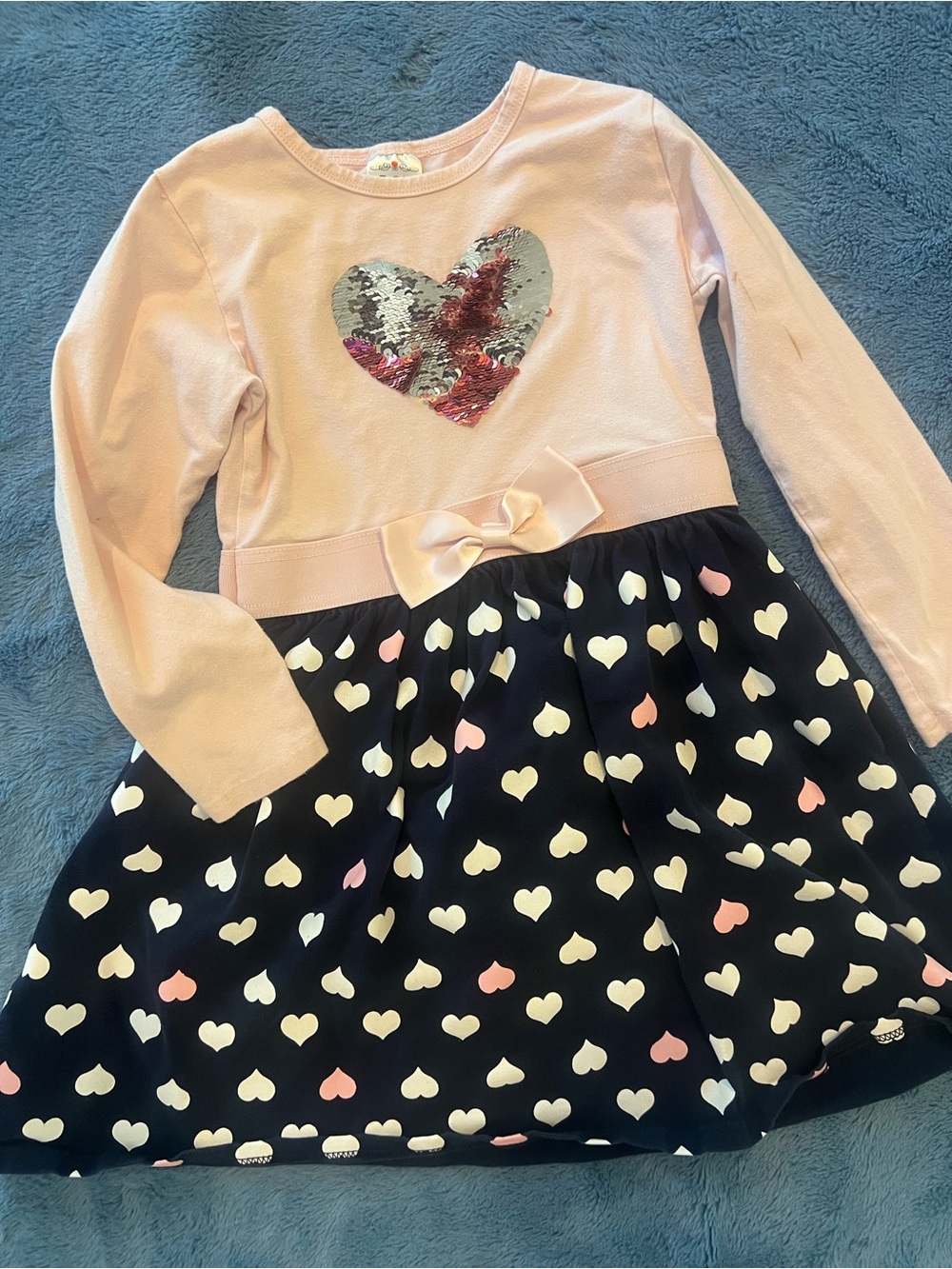 Girls Pink Long-Sleeve Heart Sequin Dress